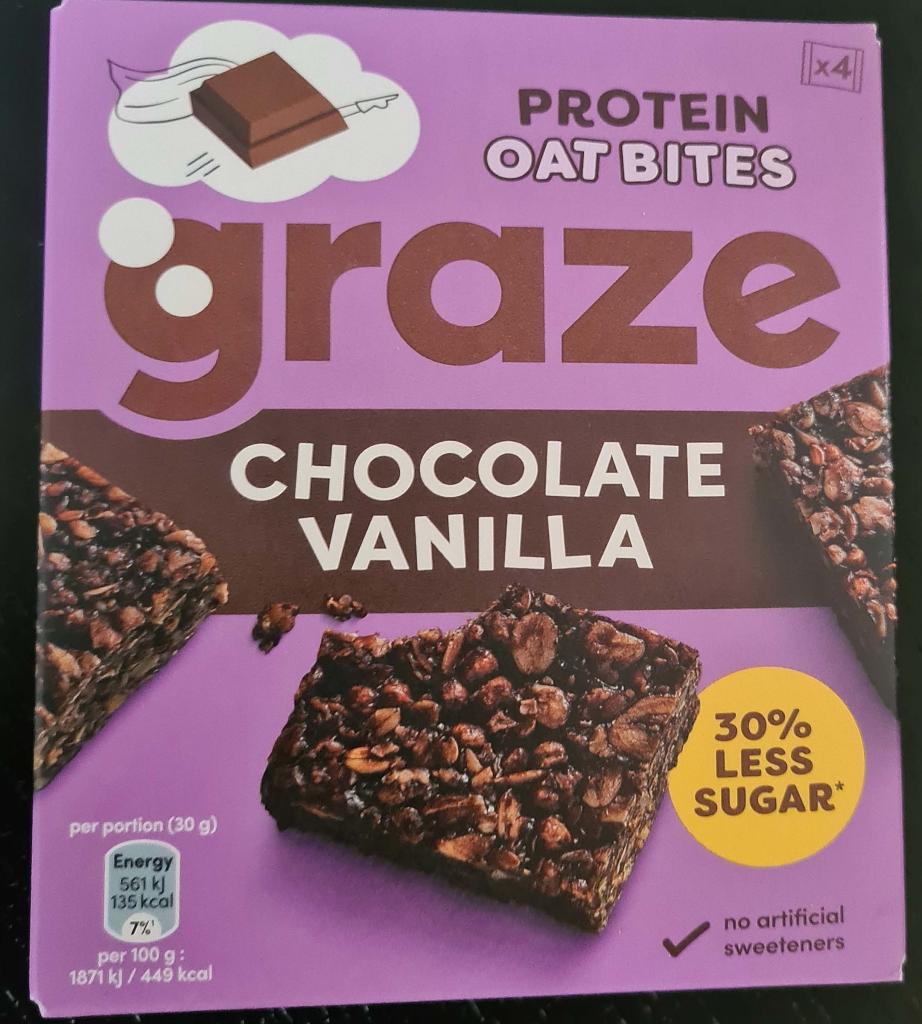 Plaatje van Graze |  Protein Oat Bites Chocolat Vanilla | Volkoren havermoutreepje - Protein Oat Bites Chocolat Vanilla | Volkoren havermoutreepje